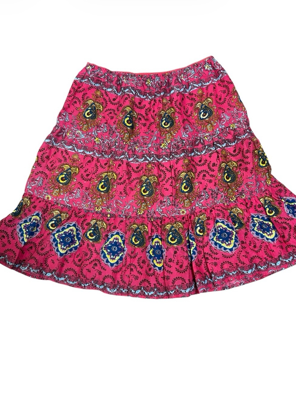 Raviya Pink Paisley Midi Skirt with Gold & Blue Accents